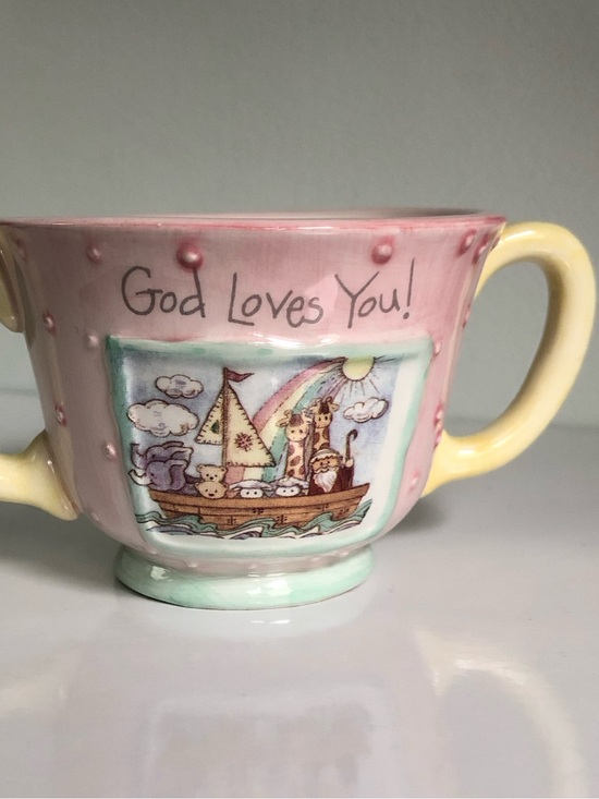 Other - Vintage Y2K God Loves You Noah’s Ark Pastel Two-Handled Decorative Cup